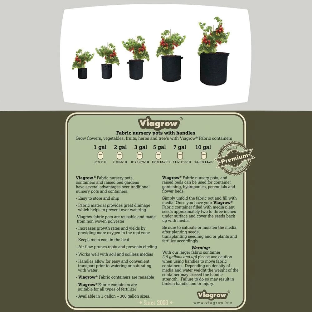 Viagrow 1 Gal. Breathable Fabric Root Aeration Polypropylene Pot with Handles (10-Pack) 5 Viagrow 1 Gal. Breathable Fabric Root Aeration Polypropylene Pot with Handles (10-Pack) - Image 3