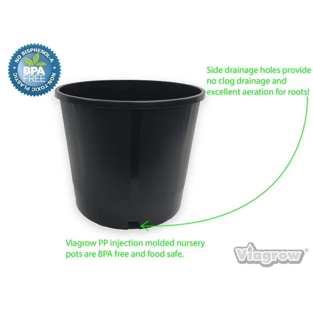 Viagrow Heavy Duty Hydroponic 11 in. x 9.5 in. Black Black Plastic 3 Gallon Nursery Pots (20-pack) 6 Viagrow Heavy Duty Hydroponic 11 in. x 9.5 in. Black Black Plastic 3 Gallon Nursery Pots (20-pack) - Image 4