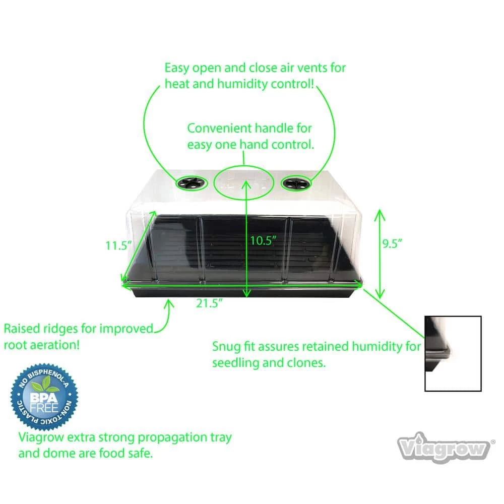 Viagrow Extra Strength Propagation Seed Starter Tray with Tall Dome, No Holes (5-Pack) 5 Viagrow Extra Strength Propagation Seed Starter Tray with Tall Dome, No Holes (5-Pack) - Image 3