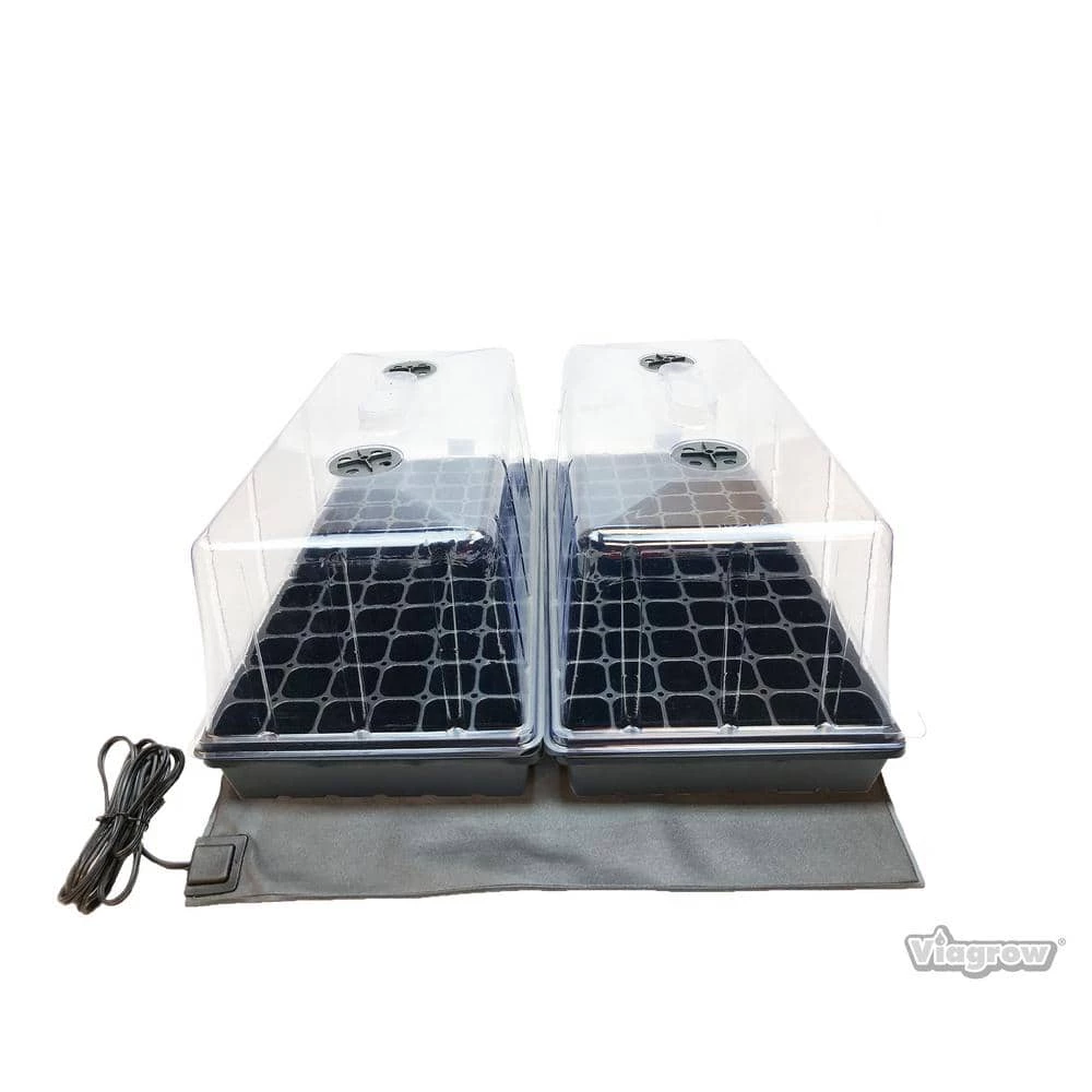 Viagrow 11 in. x 22 in. Tall Clear Plastic Dome Dual Tray Kit with 2 Domes, 2 Std. Flats (2) 72 Cell Inserts and Dual Heat Mat 3 Viagrow 11 in. x 22 in. Tall Clear Plastic Dome Dual Tray Kit with 2 Domes, 2 Std. Flats (2) 72 Cell Inserts and Dual Heat Mat